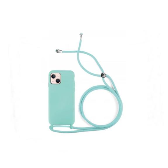 Funda suave para iPhone 14 Plus azul turquesa con cordon