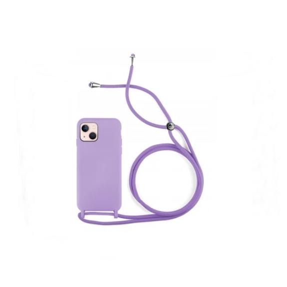 Funda suave para iPhone 14 Plus lila con cordon