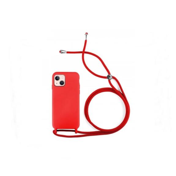 Funda suave para iPhone 14 Plus rojo con cordon