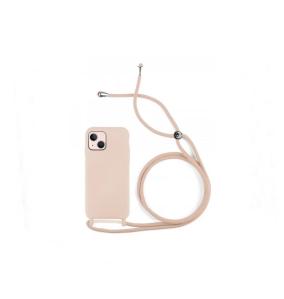 Funda suave para iPhone 14 Plus rosa con cordon