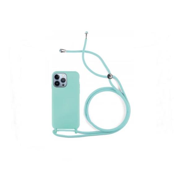 Funda suave para iPhone 14 Pro azul turquesa con cordon