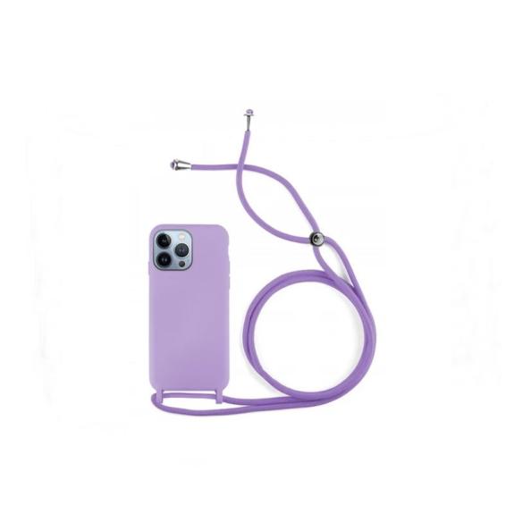 Funda suave para iPhone 14 Pro lila con cordon