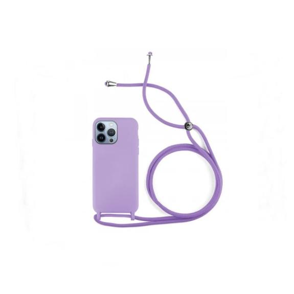 Funda suave para iPhone 14 Pro Max lila con cordon > Fundas