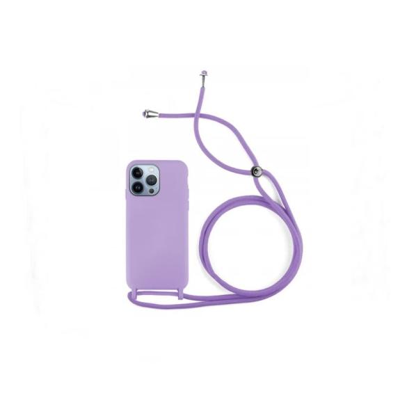 Funda suave para iPhone 14 Pro Max lila con cordon