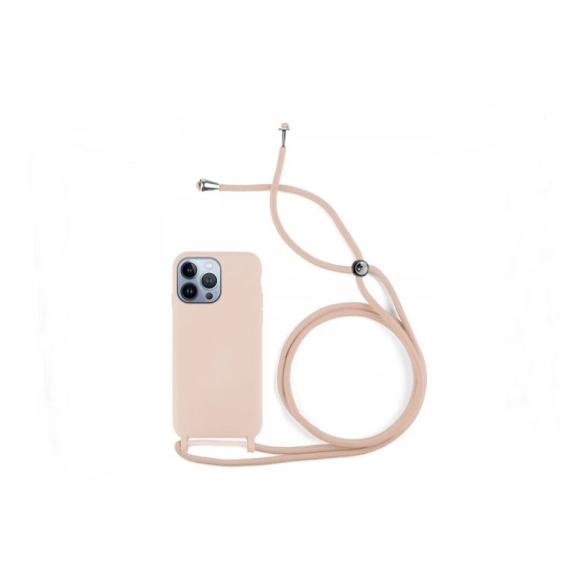 Funda suave para iPhone 14 Pro Max rosa con cordon