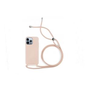Funda suave para iPhone 14 Pro rosa con cordon