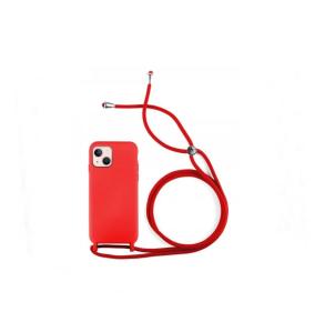 Funda suave para iPhone 14 rojo con cordon