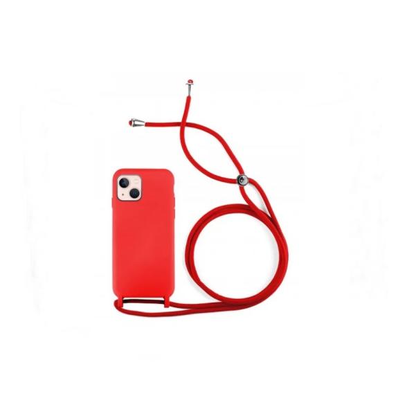 Funda suave para iPhone 14 rojo con cordon