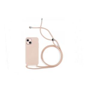 Funda suave para iPhone 14 rosa con cordon