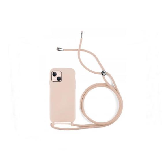 Funda suave para iPhone 14 rosa con cordon