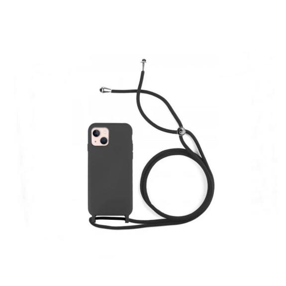 Funda suave para iPhone 15 negro con cordon