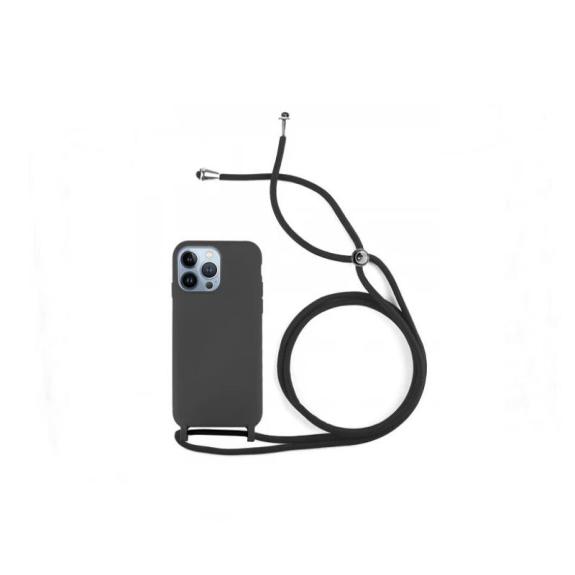 Funda suave para iPhone 15 Pro Max negro con cordon