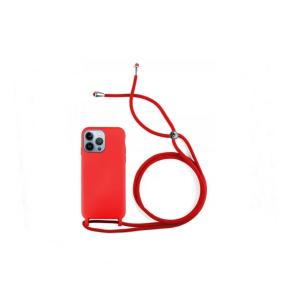 Funda suave para iPhone 15 Pro Max rojo con cordon