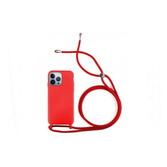 Funda suave para iPhone 15 Pro Max rojo con cordon