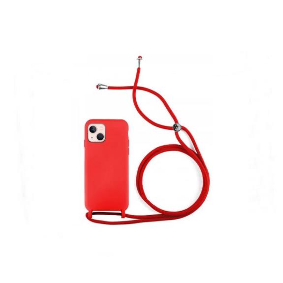 Funda suave para iPhone 15 rojo con cordon