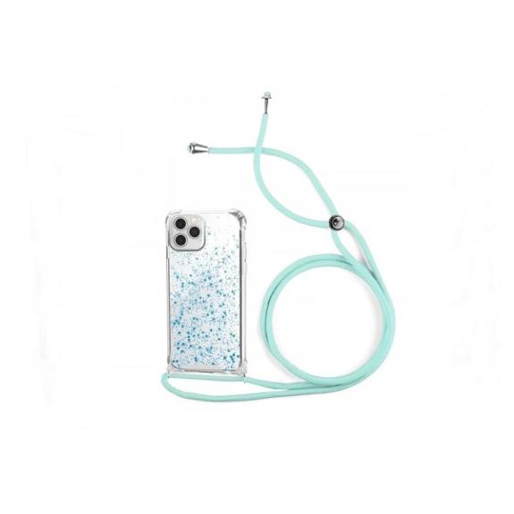 FUNDA TRANSPARENTE CON CORDON AZUL TURQUE PARA IPHONE 13 PRO MAX