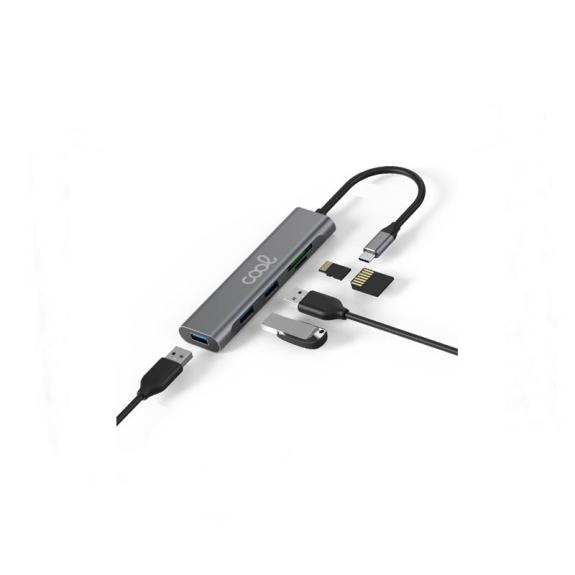 Hub Tipo-C Universal COOL 5 (3 x USB 3.0 + SD + Micro SD)