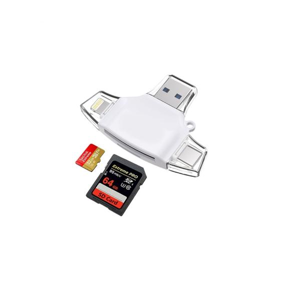 Lector tarjeta SD a Tipo C / Lightning / Micro USB blanco