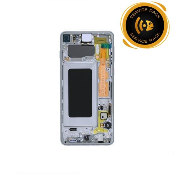 Pantalla SERVICE PACK para Samsung Galaxy S10 con marco plateado