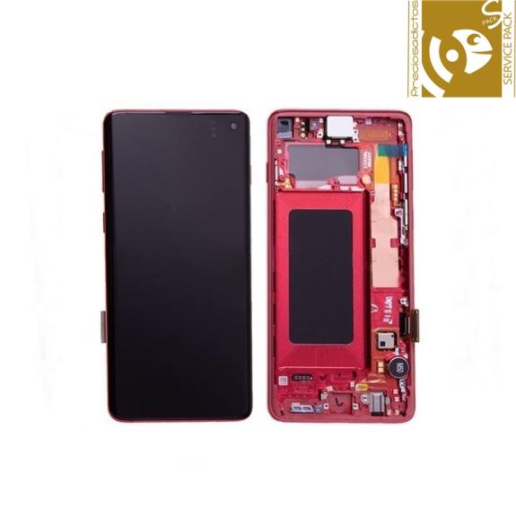 Pantalla SERVICE PACK para Samsung Galaxy S10 con marco rojo