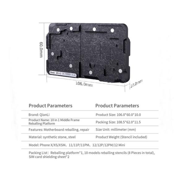 Plataforma de Stencil Reballing Qianli para iPhone X-12 Pro Max