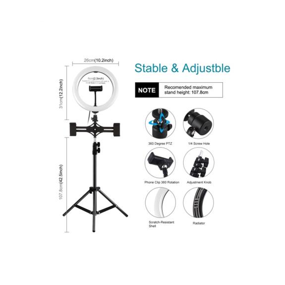 TRIPODE CON ARO DE LUZ PULUZ  10.2" PARA FOTOGRAFIA