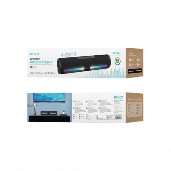 Unico Altavoz Bluetooth LED barra de sonido grande - Negro (12W)