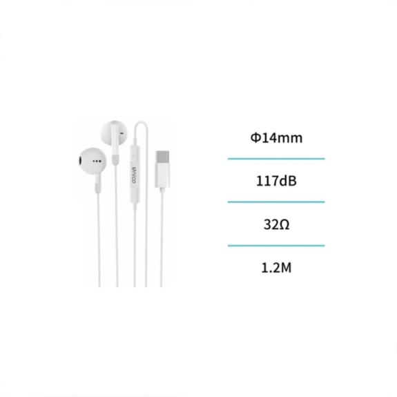 Unico Auriculares con Cable Tipo-C – Blanco