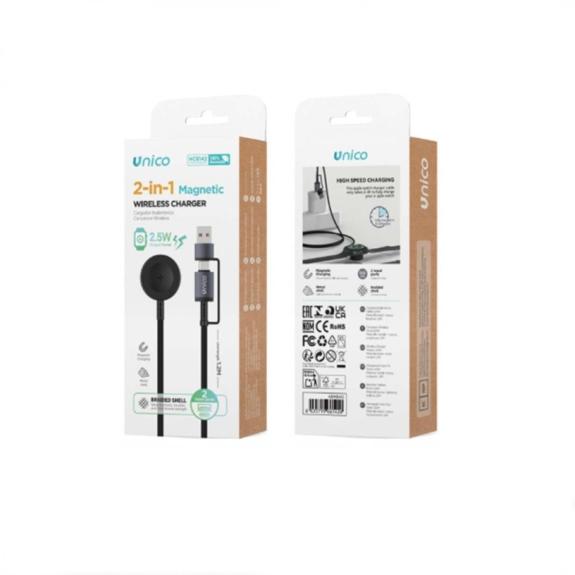 Unico Cable 2 en 1 Tipo-C y USB para Smartwatch - Negro