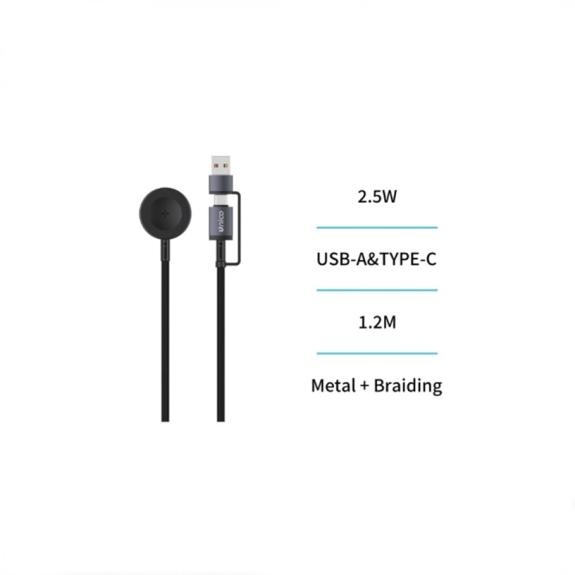 Unico Cable 2 en 1 Tipo-C y USB para Smartwatch - Negro