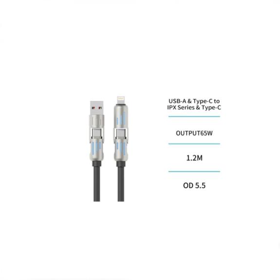 Unico Cable 4 en 1 USB a Tipo-C y Tipo-C a Lightning 1.2m -Negro