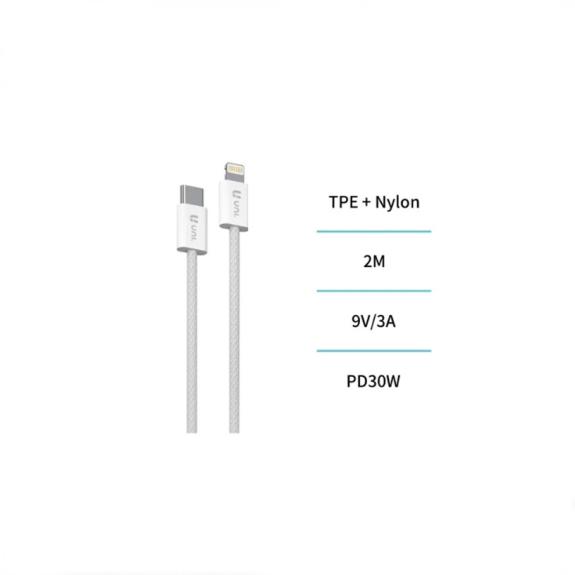 Unico Cable Tipo-C a Lightning PD30W Trenzado 2m - Blanco