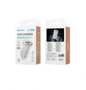Unico Cargador de coche Dual USB y Tipo-C 3A - Blanco