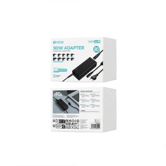 Unico Cargador para portatil universal 90W 10 cabezales – Negro