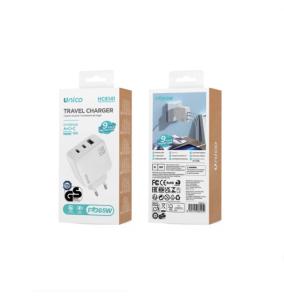 Unico Cargador triple USB y 2 Tipo-C PD65W carga rapida – Blanco