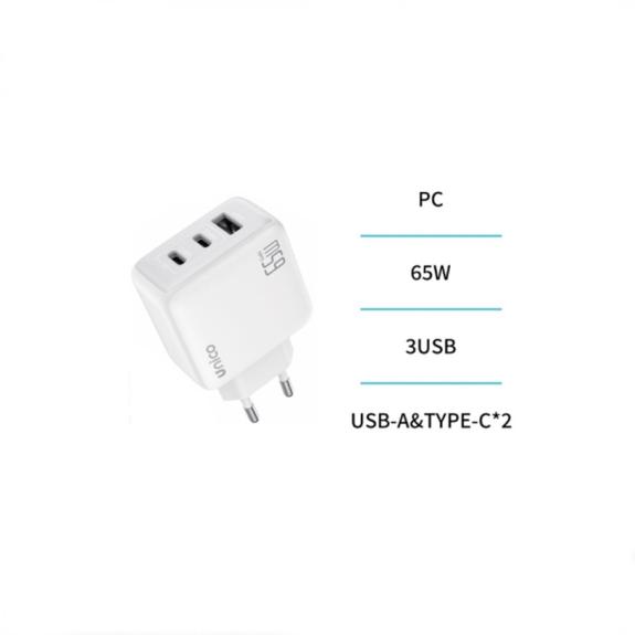 Unico Cargador triple USB y 2 Tipo-C PD65W carga rapida – Blanco
