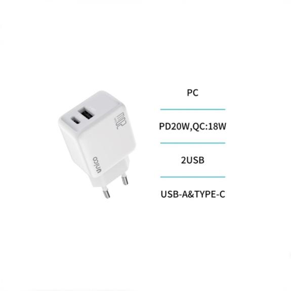 Unico Cargador USB y Tipo-C PD20W QC18W carga rapida - Blanco