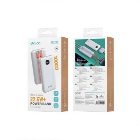 Unico Power Bank con cable Tipo-C y Lightning - Blanco(10000mAh)