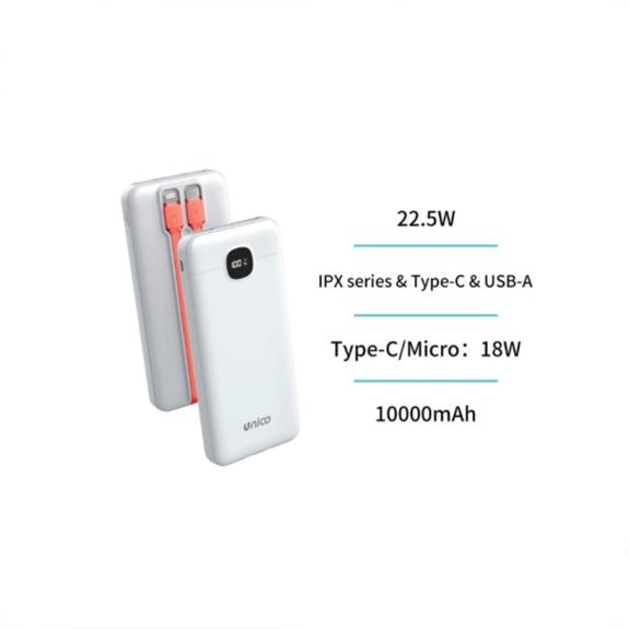 Unico Power Bank con cable Tipo-C y Lightning - Blanco(10000mAh)