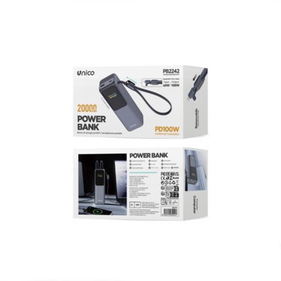 Unico Power Bank con puerto Tipo-C, USB y cable Tipo-C(20000mAh)