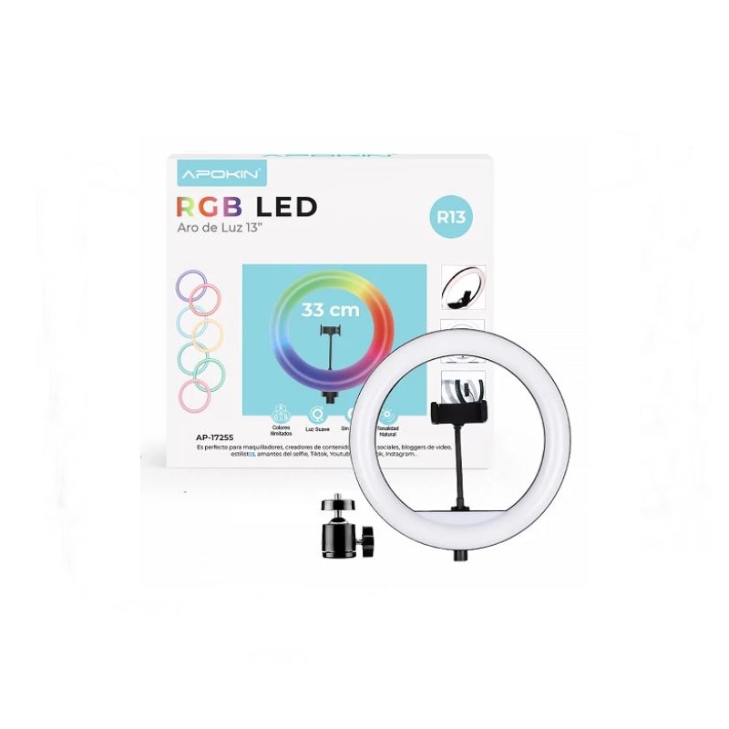 Trípode con aro de luz multicolor 33cm 13